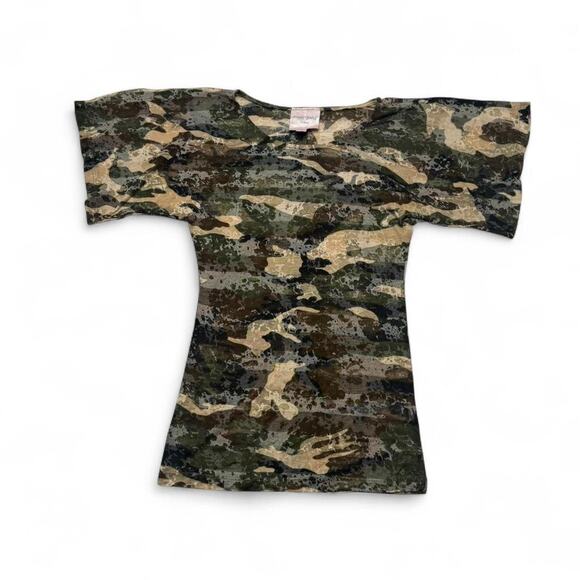 Romeo & Juliet Couture Y2K Camo 2000 Scopp Neck Top Bat Wing Sleeves Top Size XS - Picture 5 of 5